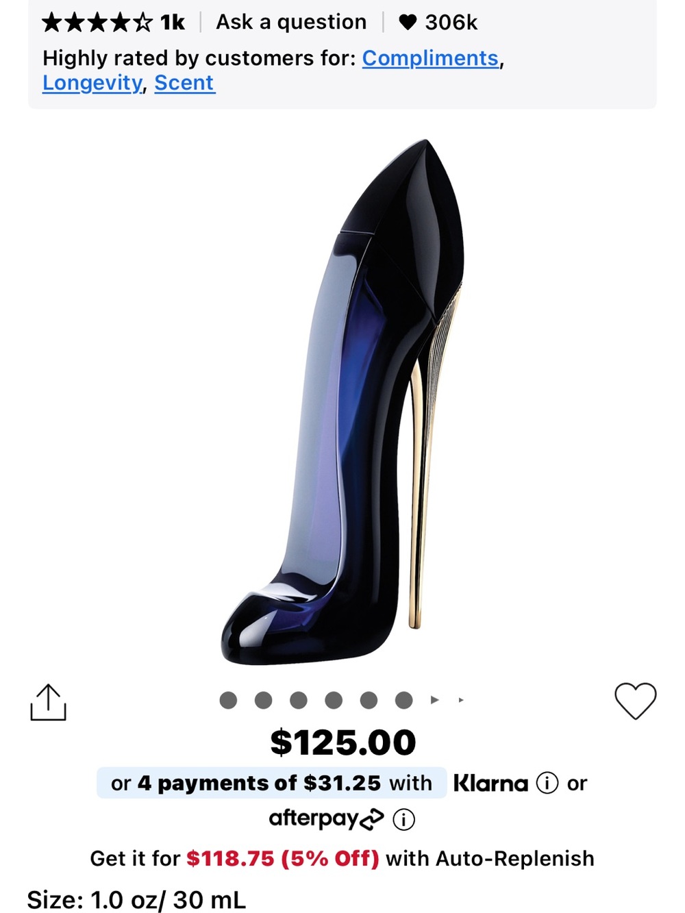 Carolina Herrera Good Girl Stiletto Bottle in Deep Blue and Black with Gold Heel